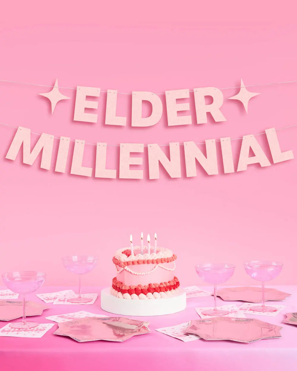 Elder Millennial Banner - pink glitter banner xo, Fetti