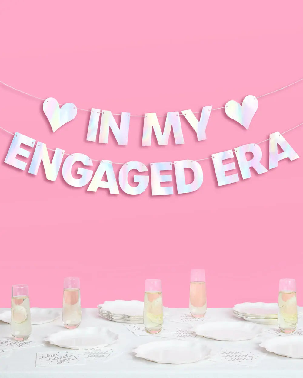 Engaged Era Banner - iridescent foil banner xo, Fetti