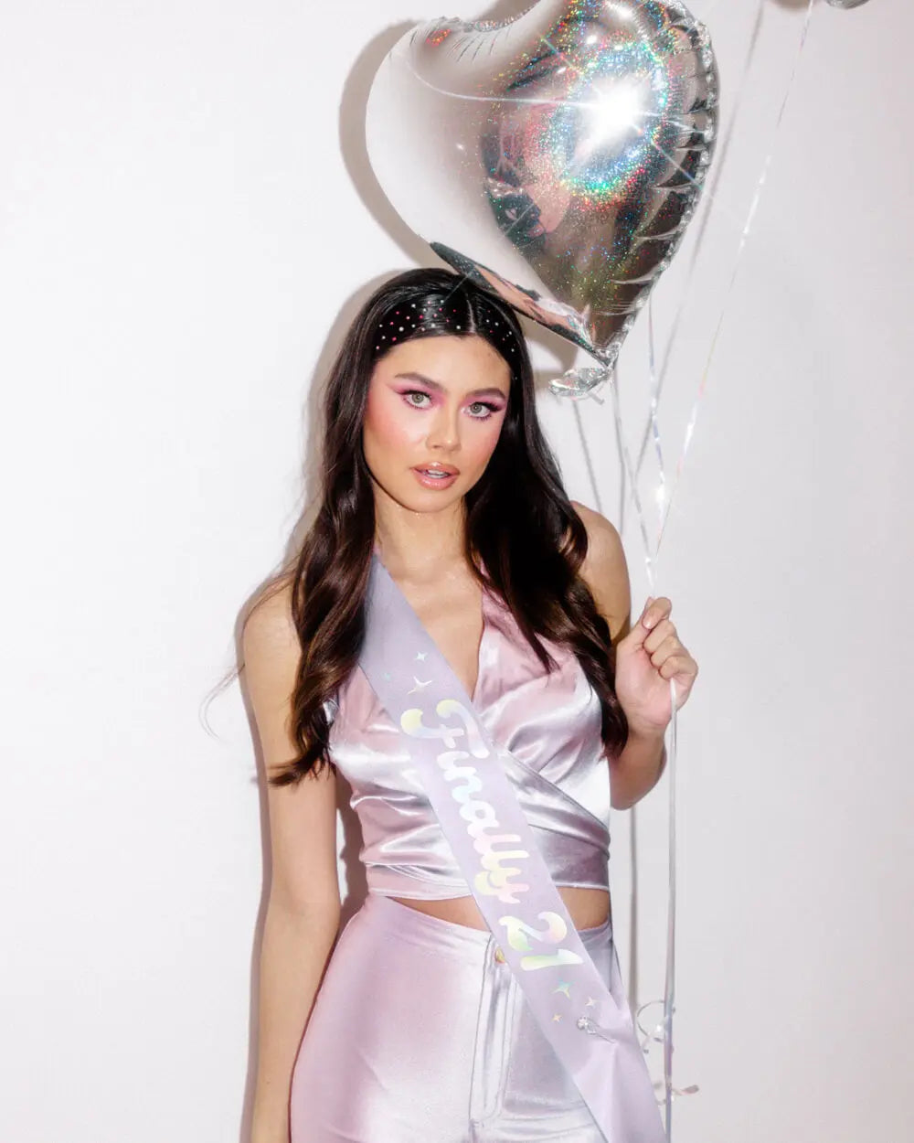 Finally 21 Sash - purple silk + foil xo, Fetti