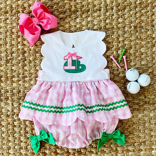 Hole-In-One First Birthday Girls Reversible Golf Bubble - Latchkey 