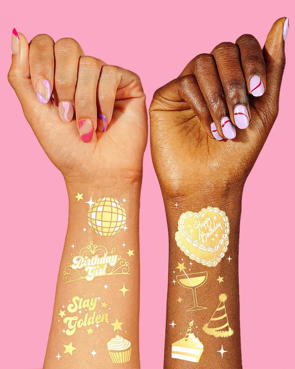 Golden Bday Tats - 50 foil temporary tattoos xo, Fetti