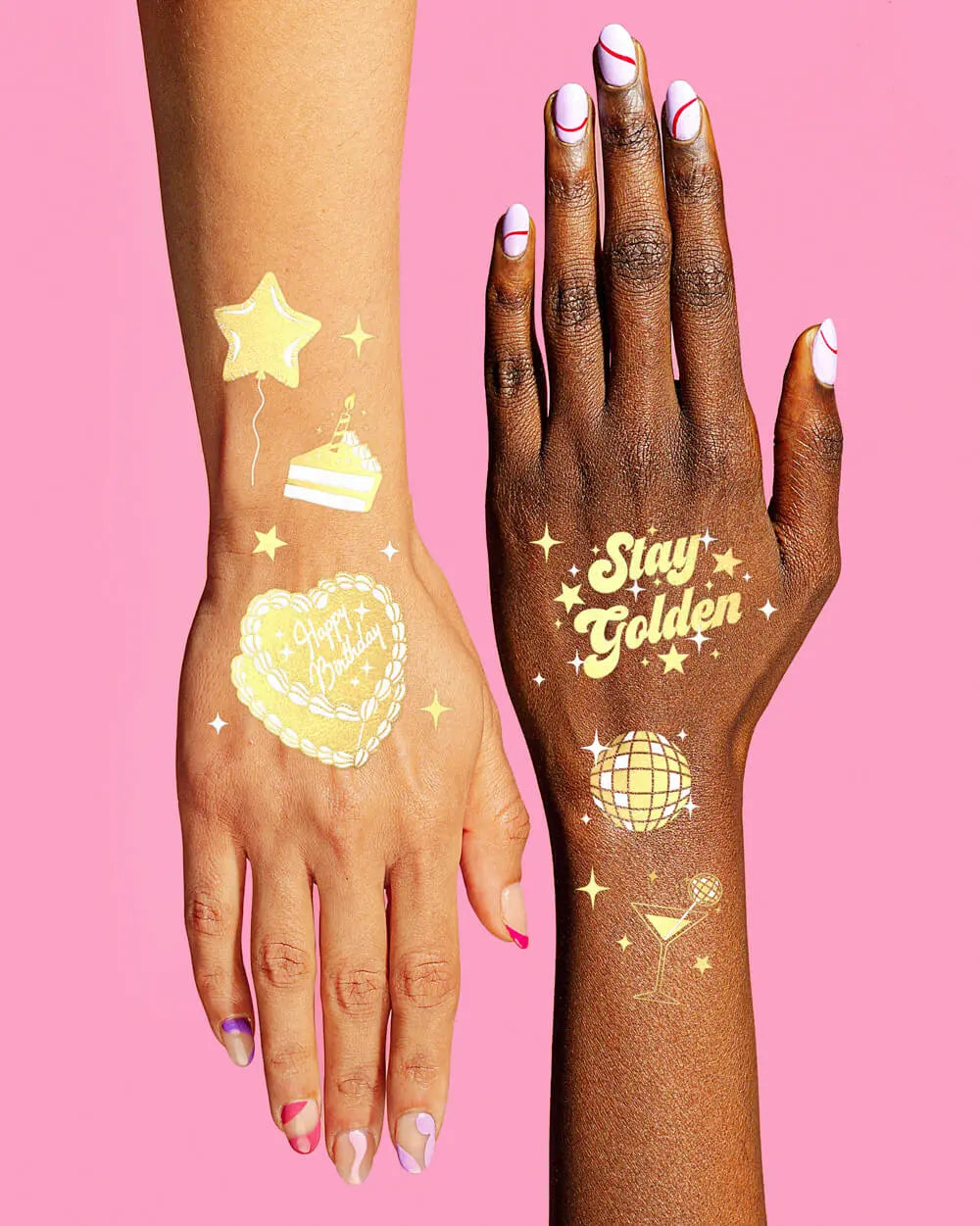Golden Bday Tats - 50 foil temporary tattoos xo, Fetti