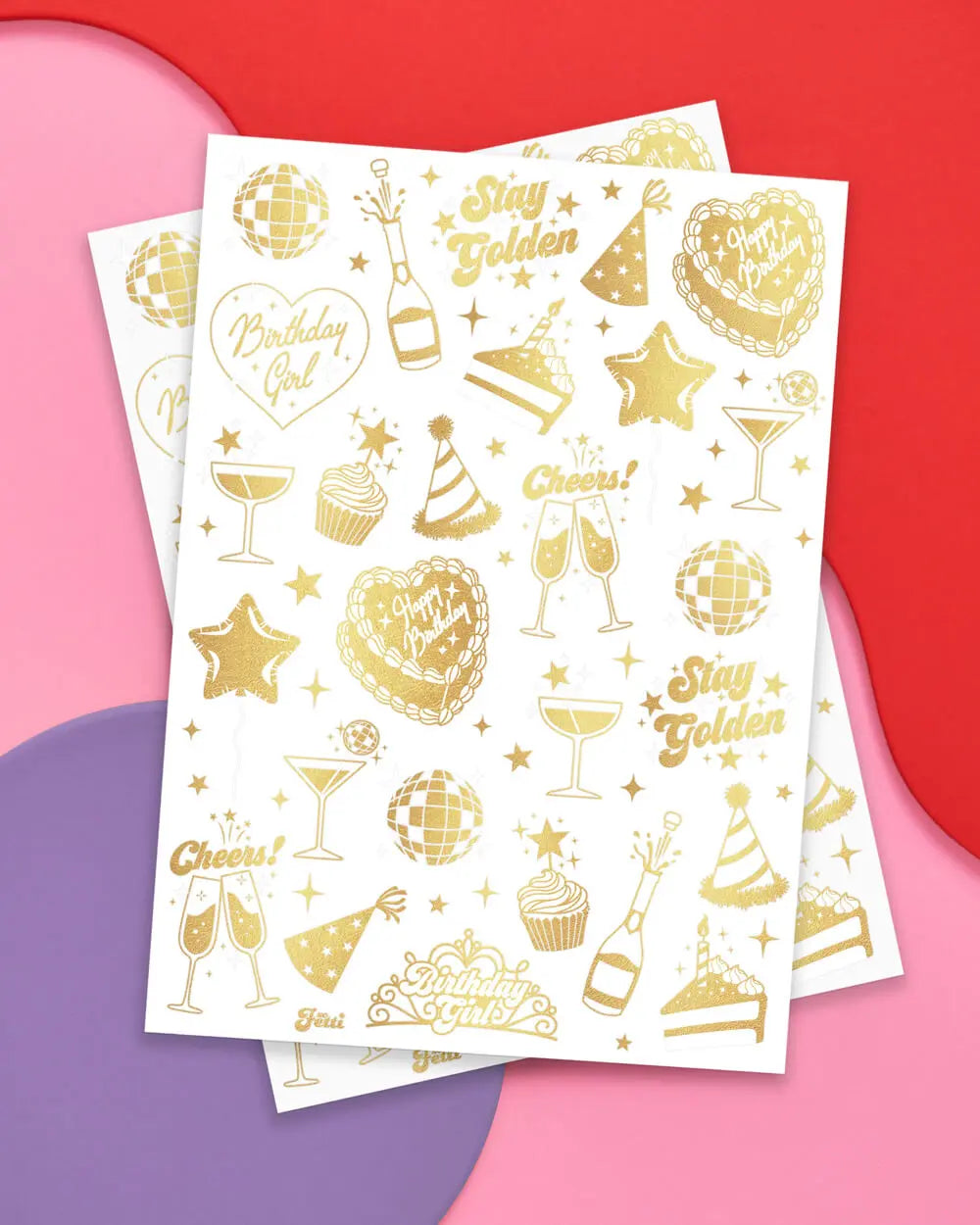 Golden Bday Tats - 50 foil temporary tattoos xo, Fetti