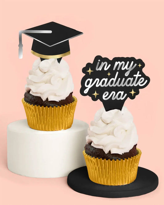 Graduation Toppers - 24 cupcake toppers xo, Fetti
