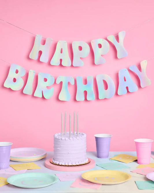 HBD Banner - iridescent foil banner xo, Fetti