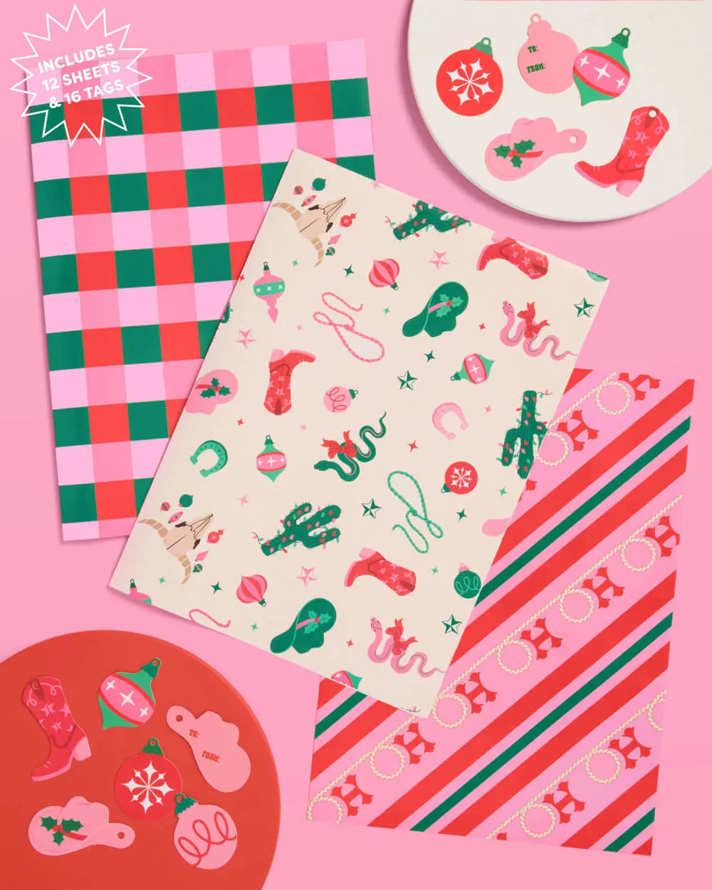HO-down Wrapping Paper - 12 sheets + 16 tags xo, Fetti