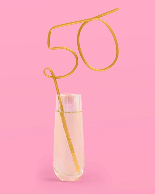 Half Way There Straw - XL gold 50 straw xo, Fetti