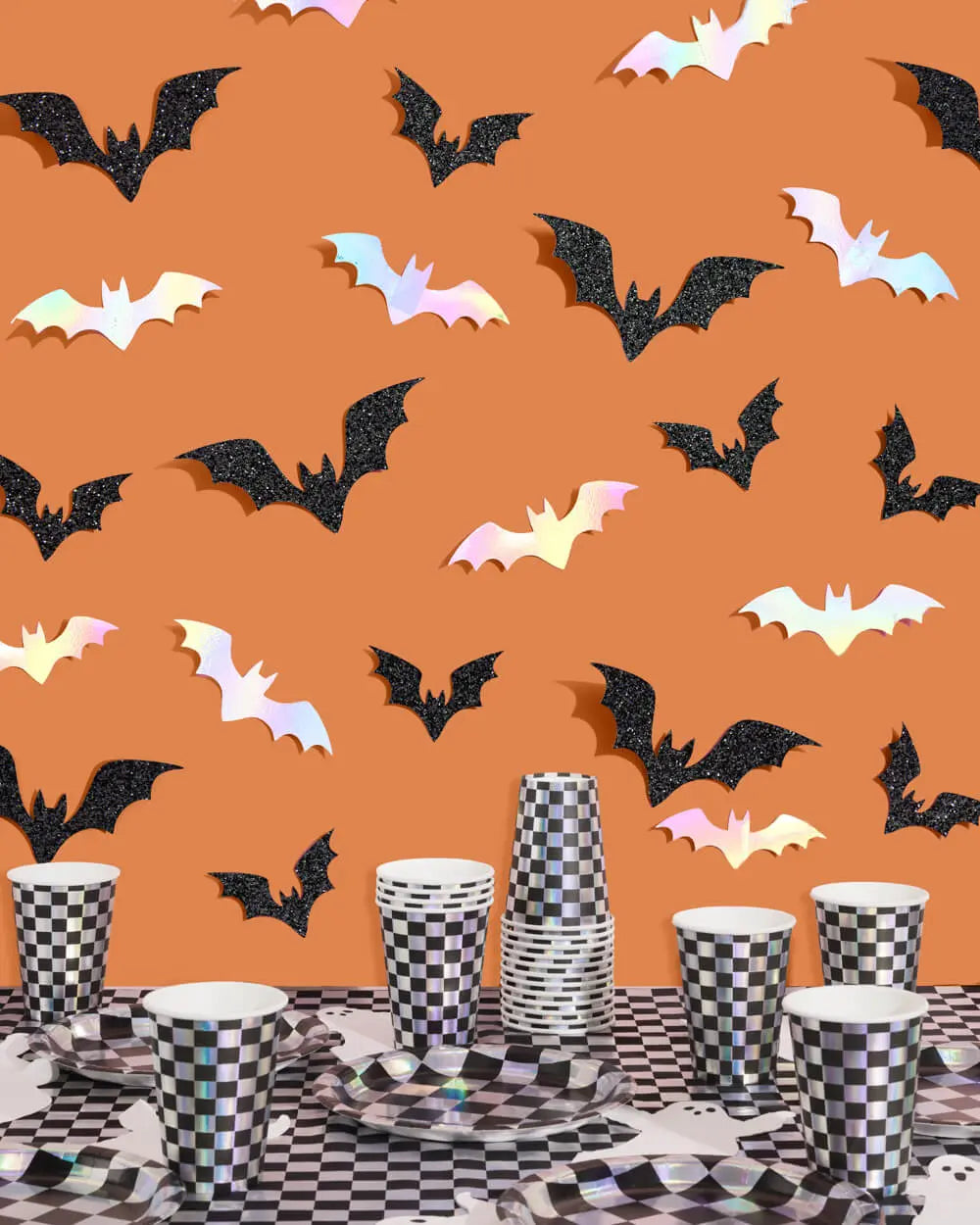 Halloween Wall Decor Bats - 50 silver and black bats xo, Fetti