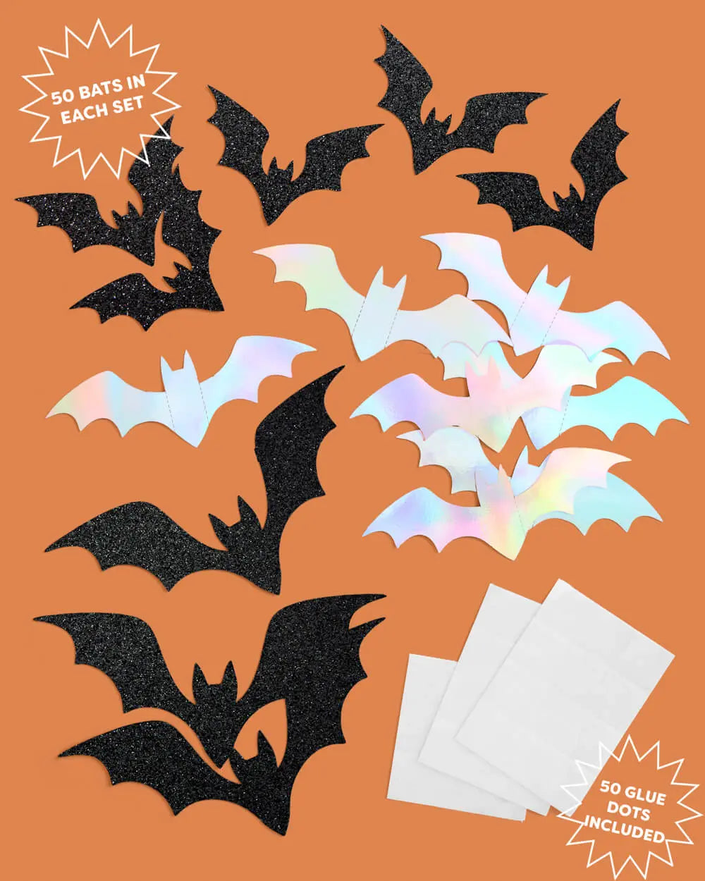 Halloween Wall Decor Bats - 50 silver and black bats xo, Fetti