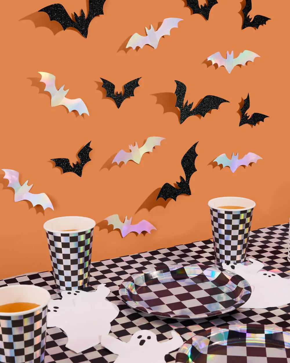 Halloween Wall Decor Bats - 50 silver and black bats xo, Fetti