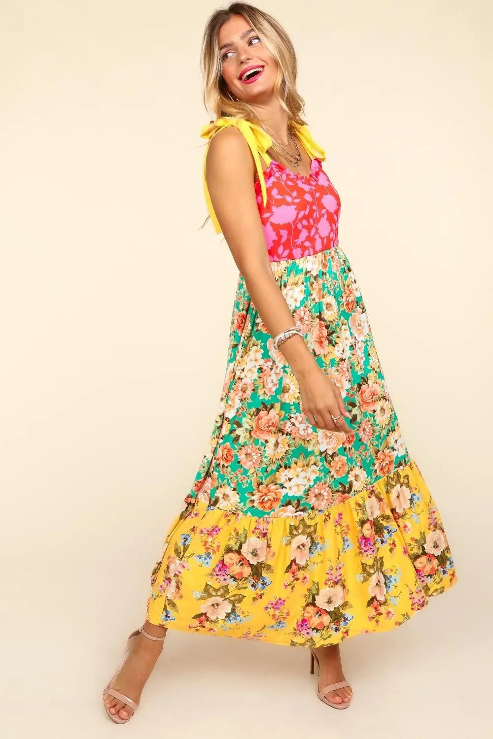 Haptics Floral Color Block Maxi Dress with Pockets Trendsi