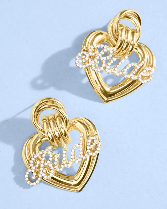 Heart of Gold Bride Earrings - gold + rhinestones xo, Fetti