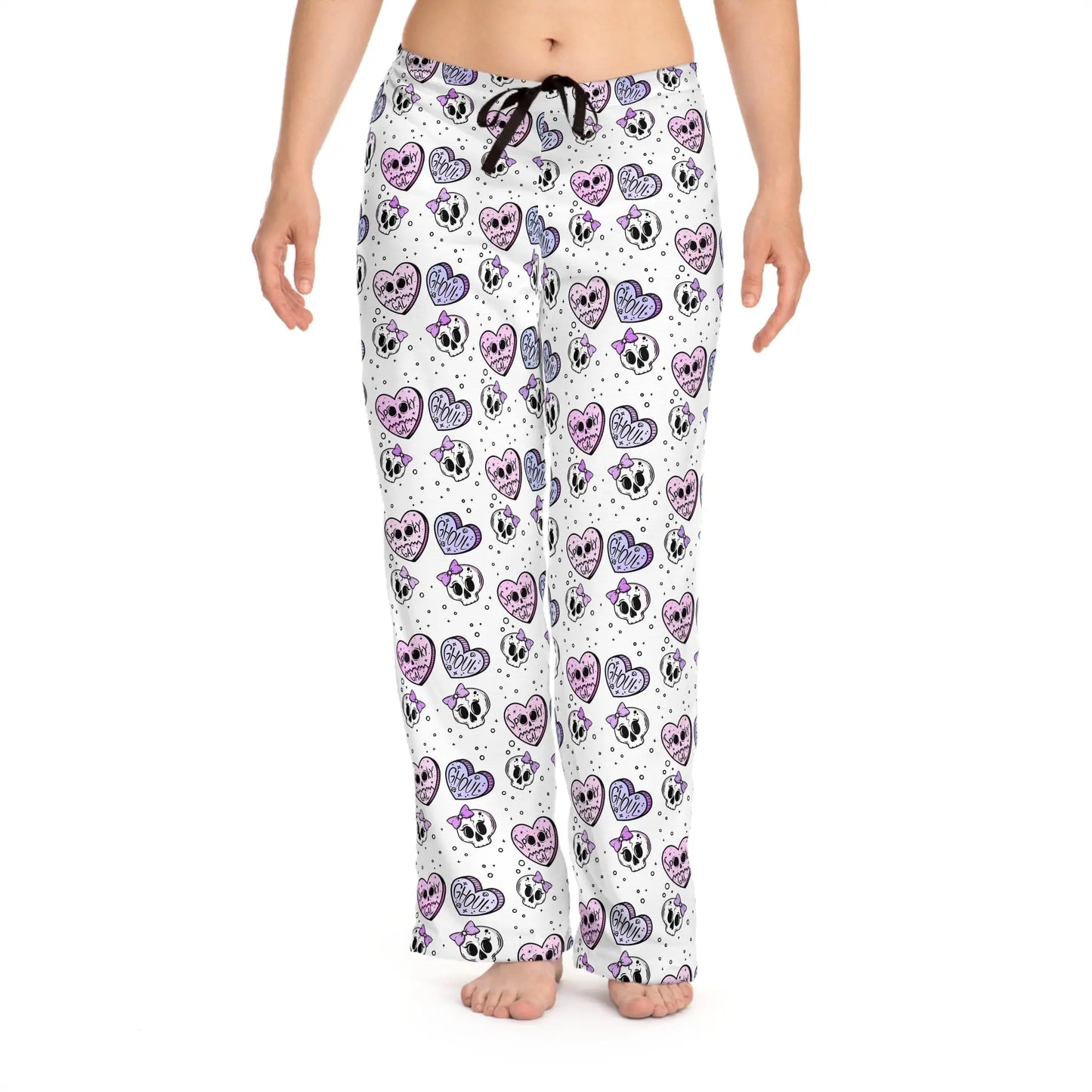 Hearts and Skulls Halloween Pajama Pants Printify