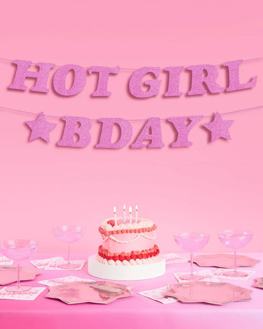 Hot Girl Bday Banner - purple glitter banner xo, Fetti