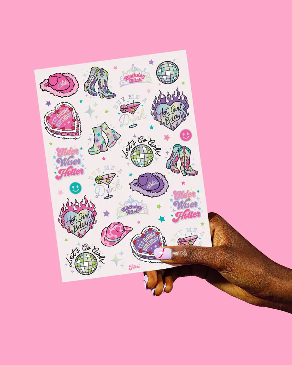 Hot Girl Bday Tats - 44 foil temporary tattoos xo, Fetti