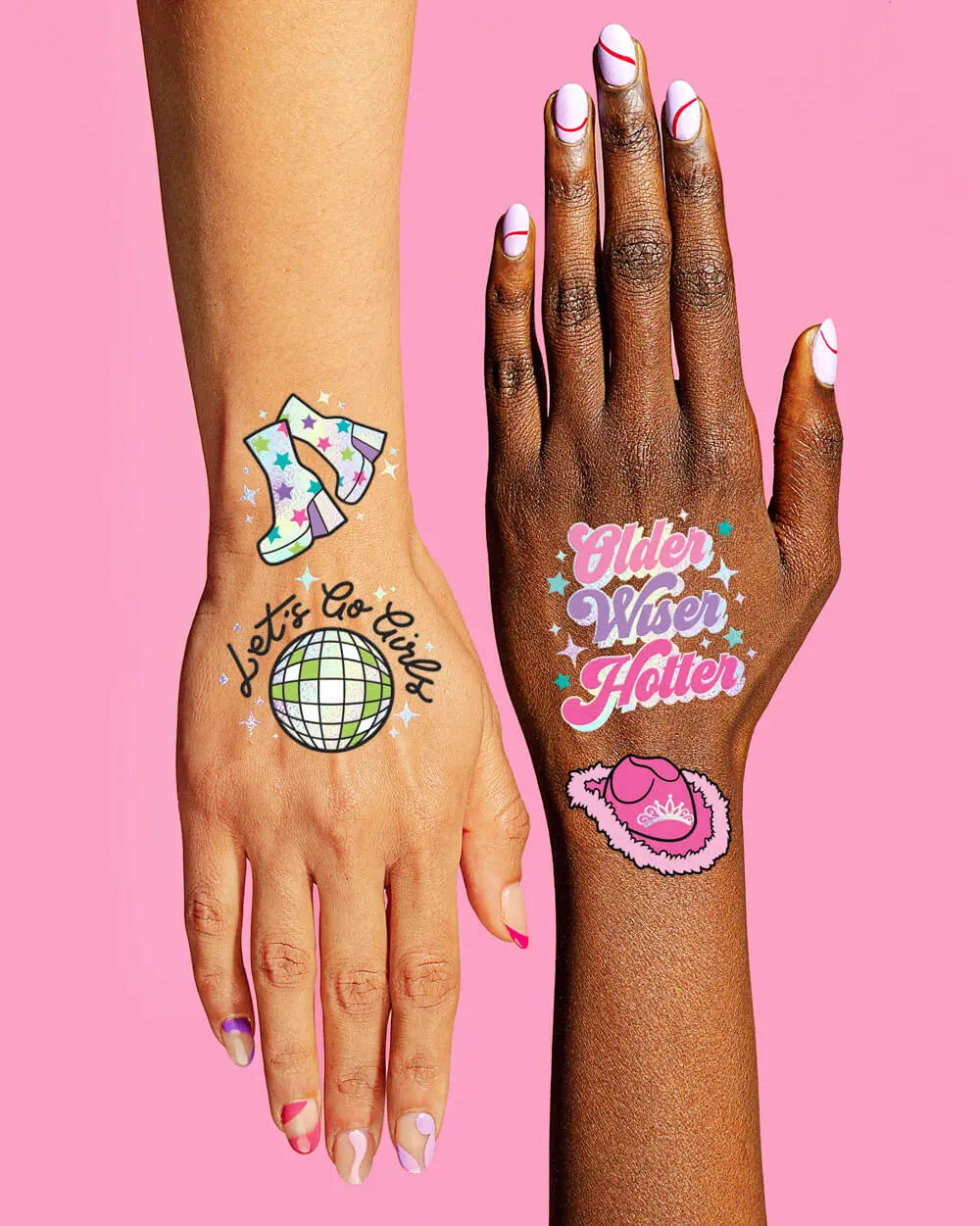 Hot Girl Bday Tats - 44 foil temporary tattoos xo, Fetti