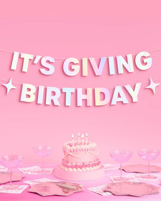 It's Giving Bday Banner - iridescent foil banner xo, Fetti