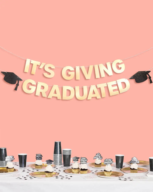 It's Giving Graduated Banner - gold foil banner xo, Fetti