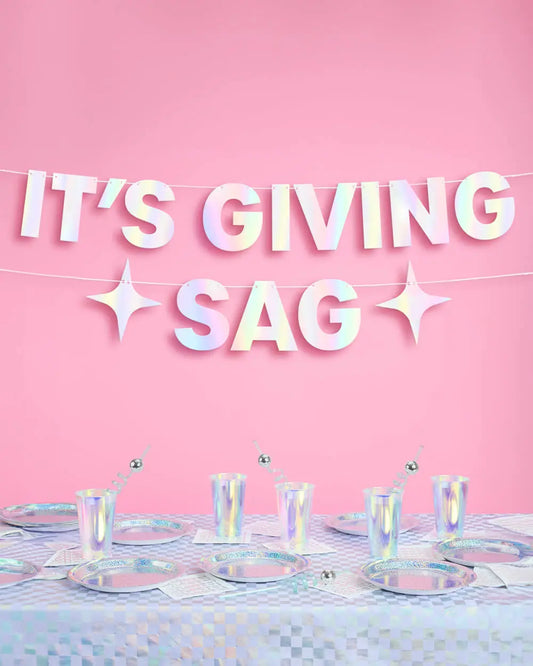 It's Giving Sag Banner - iridescent foil banner xo, Fetti