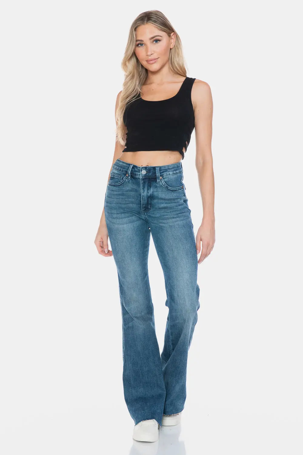 Judy Blue Full Size Tummy Control Cut Hem Flare Jeans Trendsi