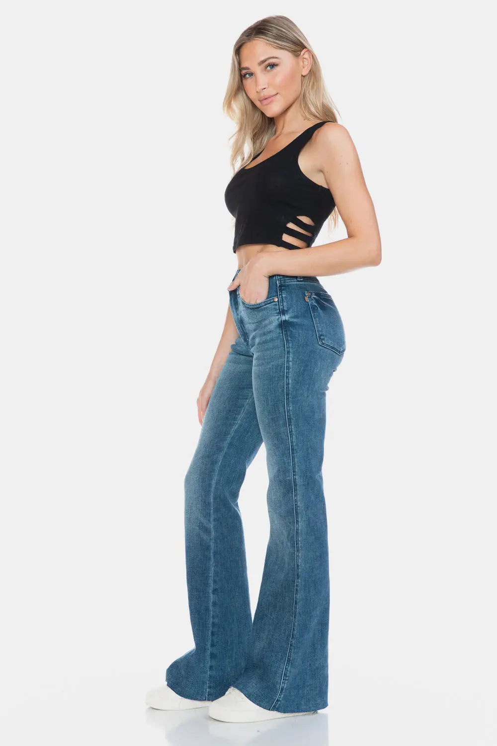 Judy Blue Full Size Tummy Control Cut Hem Flare Jeans Trendsi