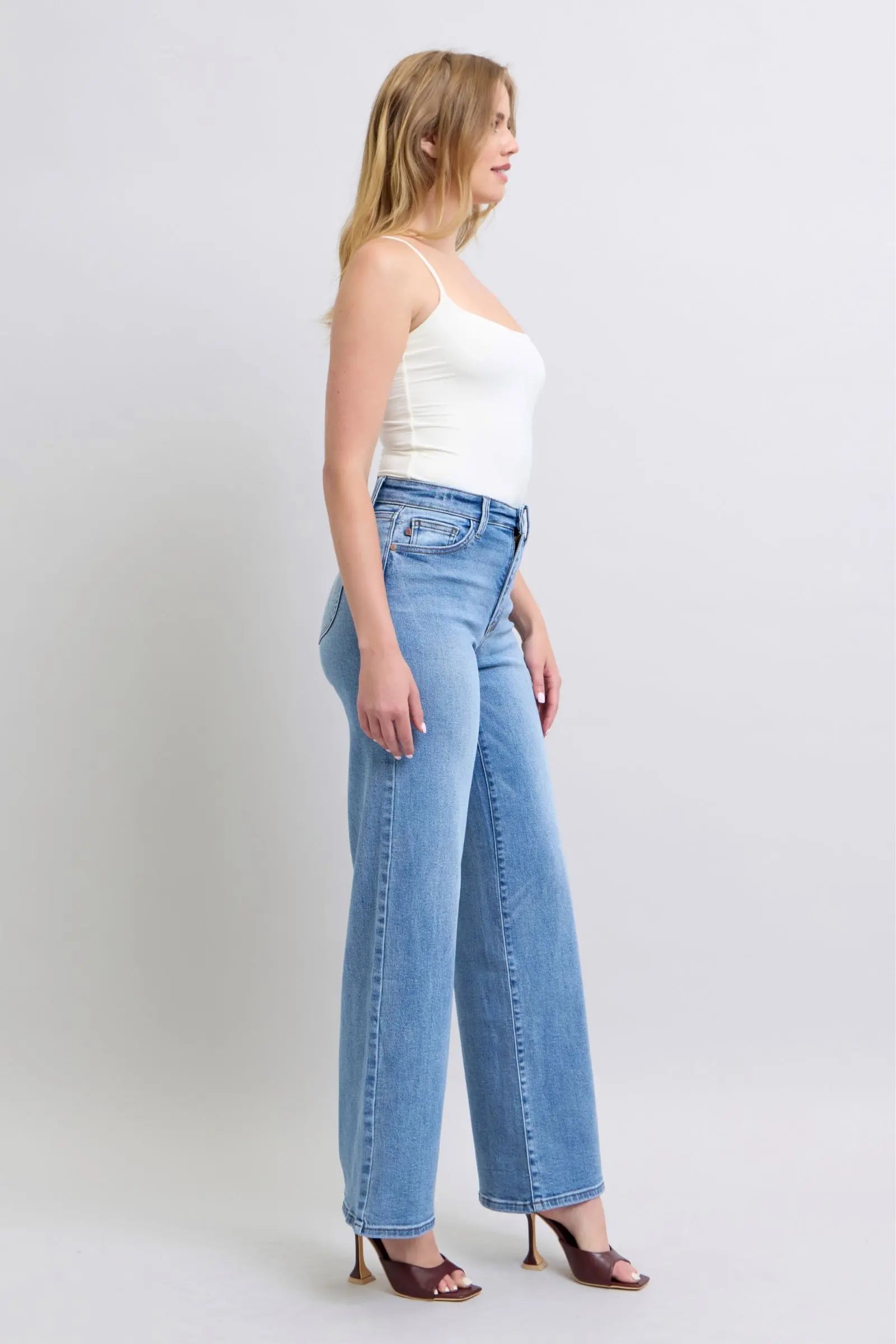 Judy Blue Full Size Wide Leg Jeans with Pockets Trendsi