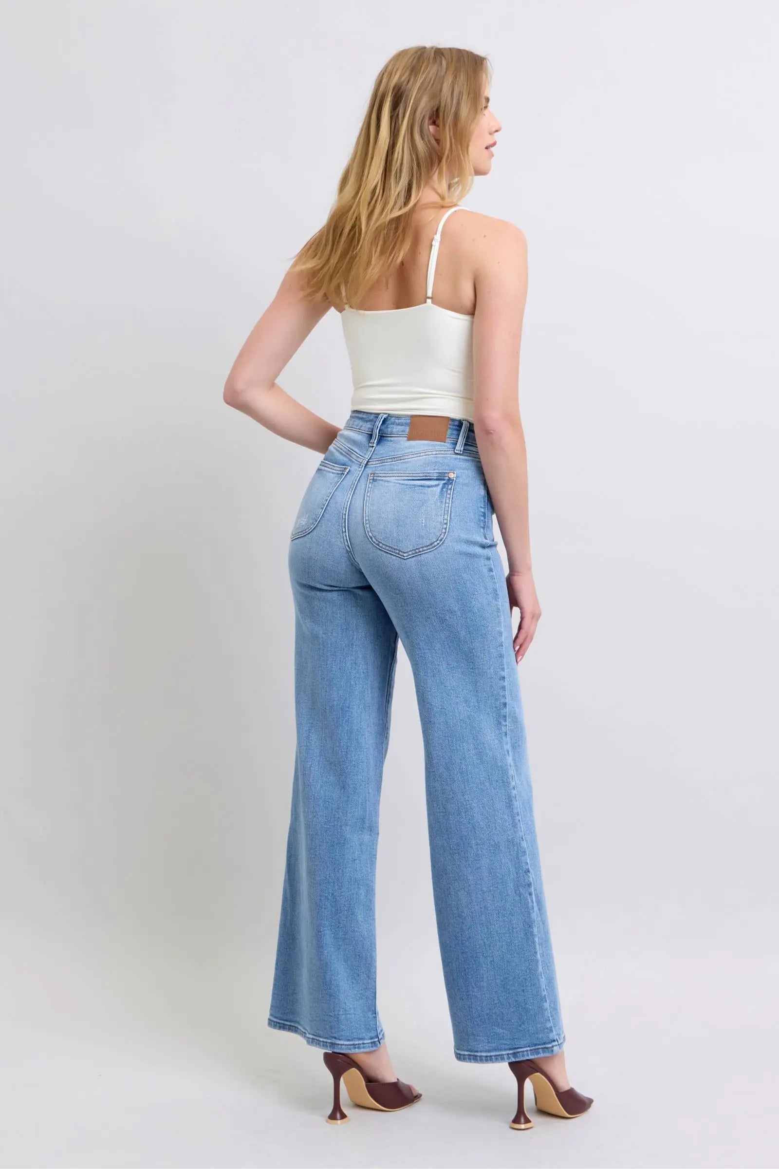 Judy Blue Full Size Wide Leg Jeans with Pockets Trendsi