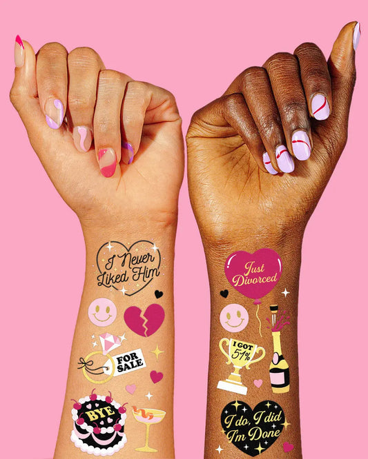 Just Divorced Tats - 60 foil temporary tattoos xo, Fetti