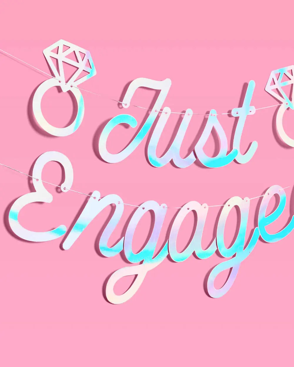 Just Engaged Banner - iridescent foil banner xo, Fetti