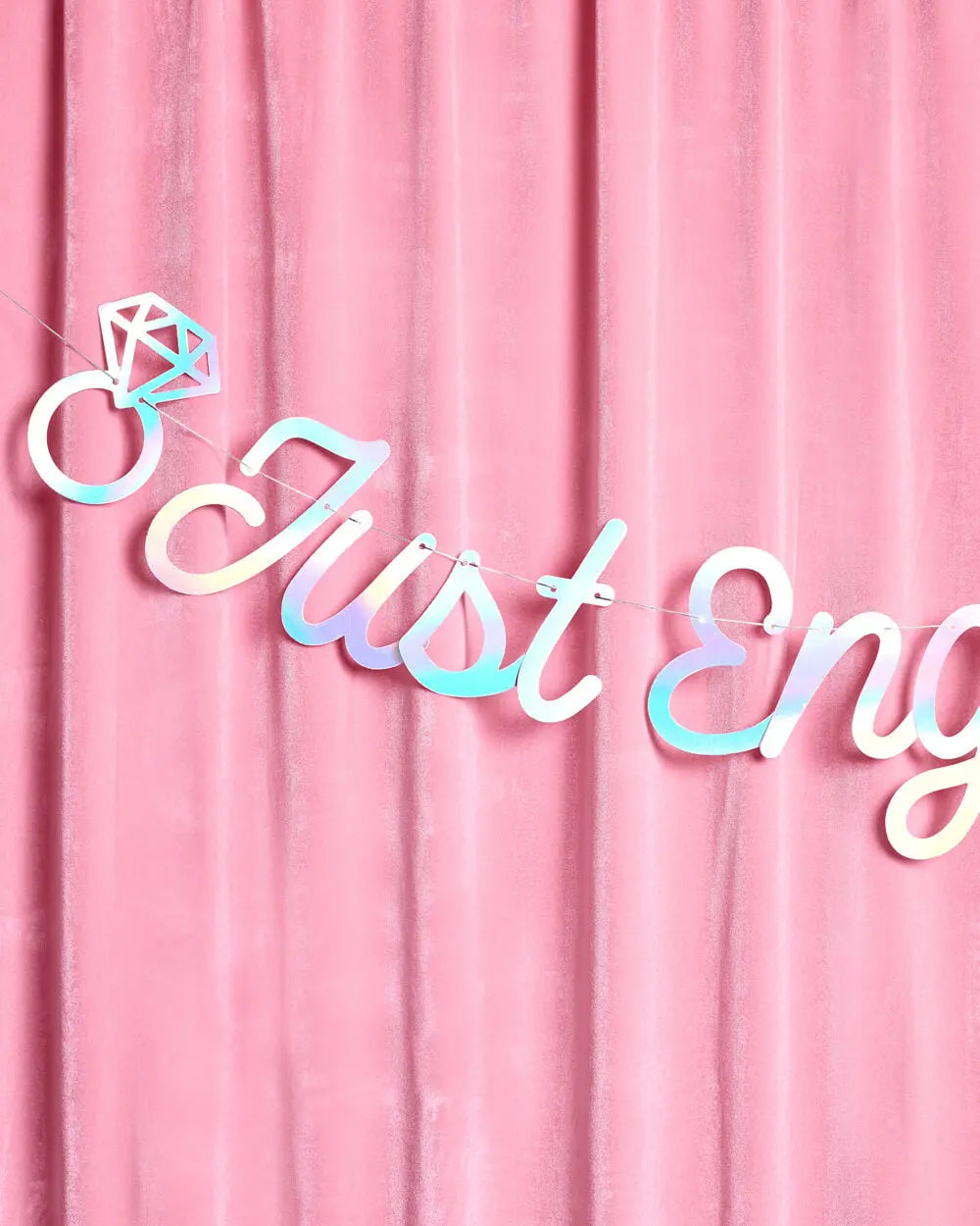 Just Engaged Banner - iridescent foil banner xo, Fetti
