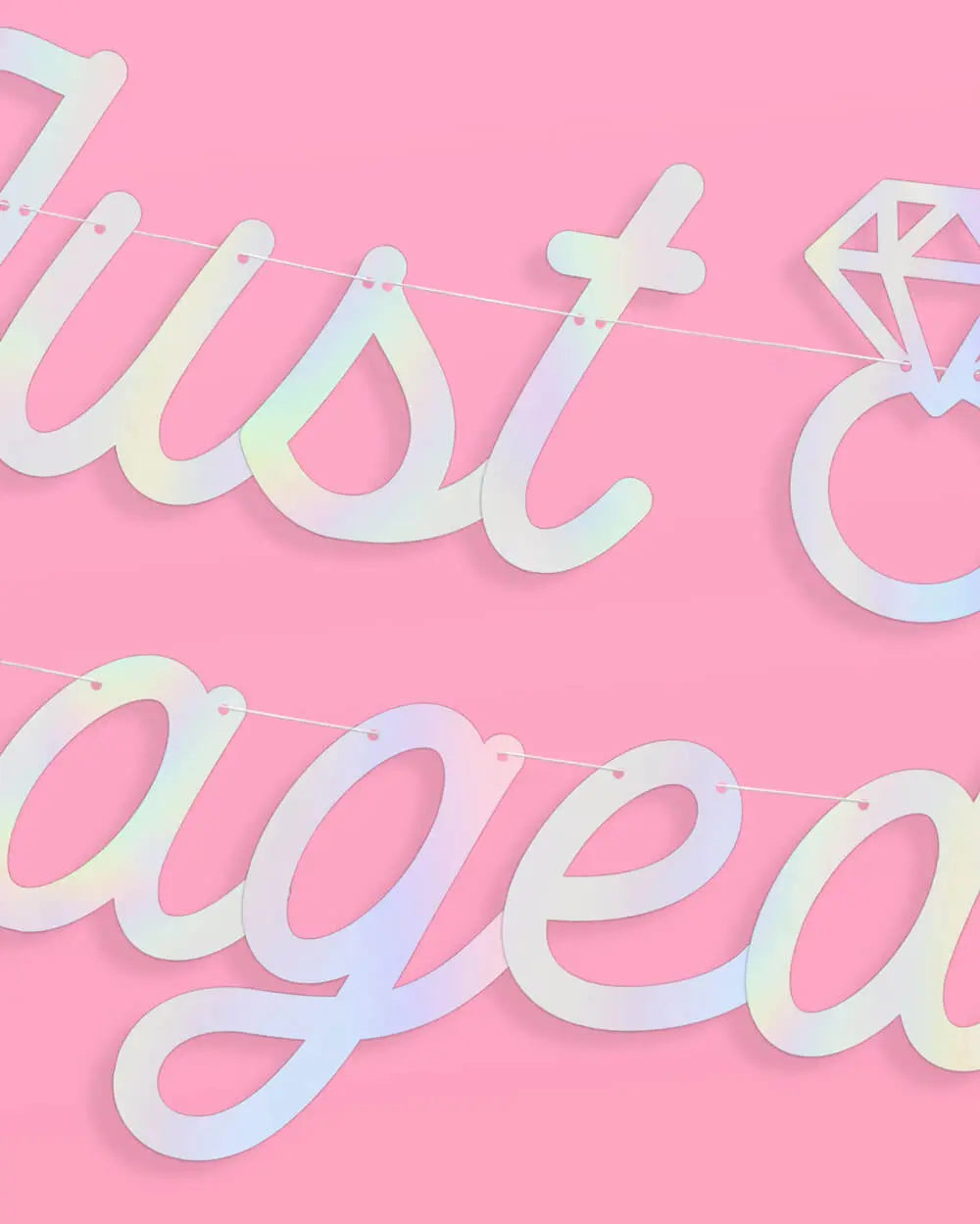Just Engaged Banner - iridescent foil banner xo, Fetti