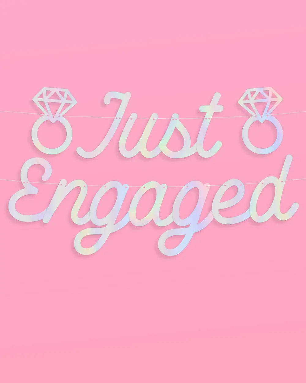 Just Engaged Banner - iridescent foil banner xo, Fetti