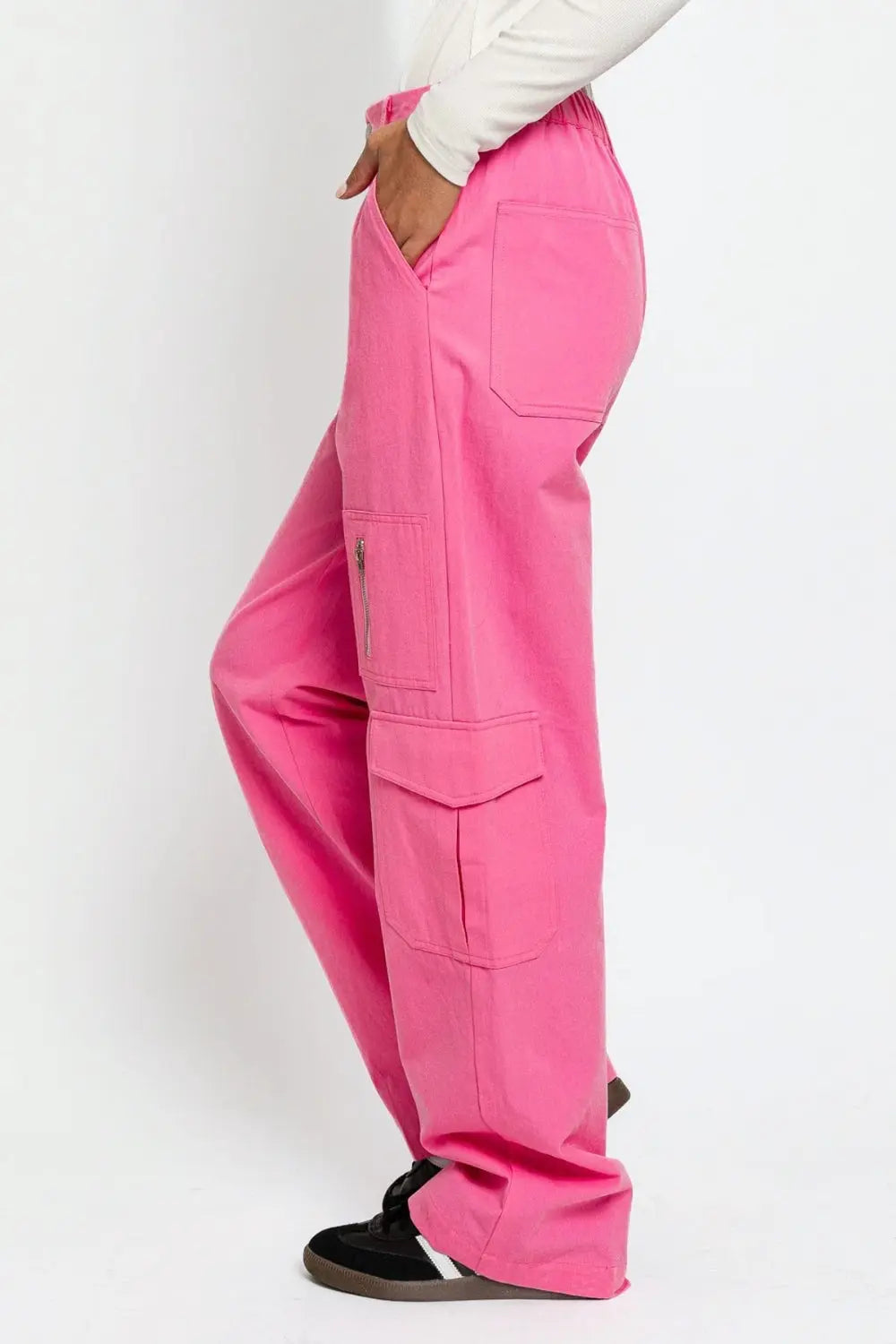 Le Lis High Waisted Wide Leg Cargo Pants with Pockets Trendsi