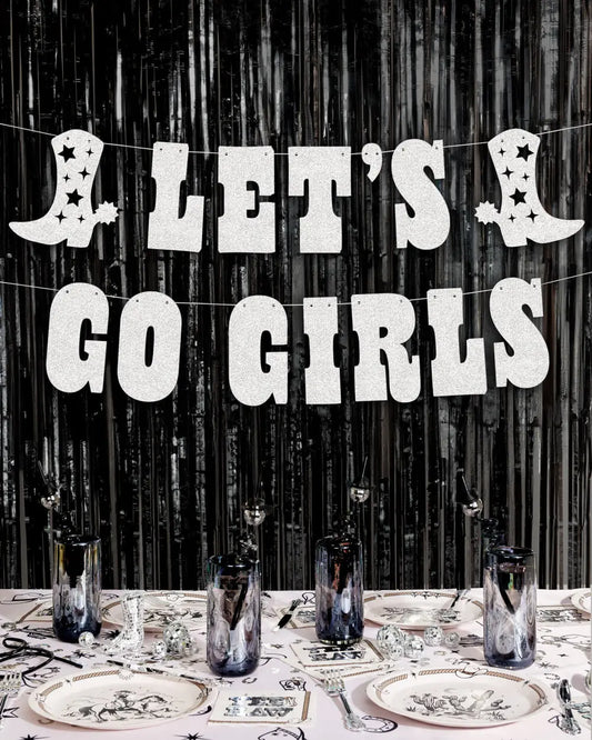 Let's Go Girls Banner - silver glitter banner xo, Fetti