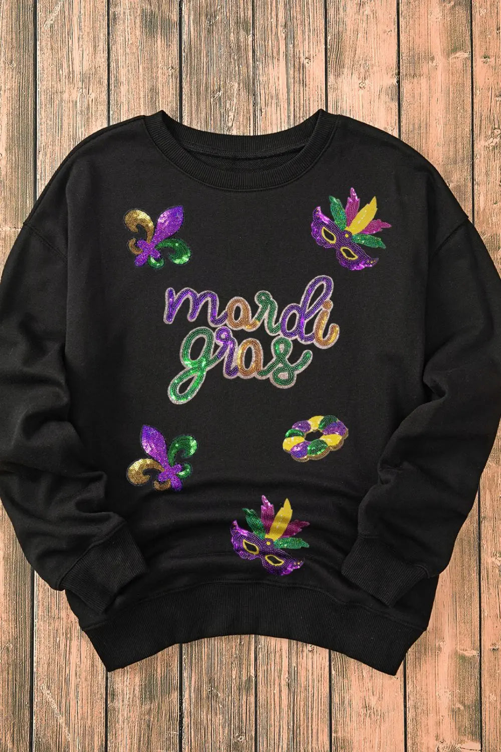 MARDI GRAS Sequin Round Neck Sweatshirt Trendsi