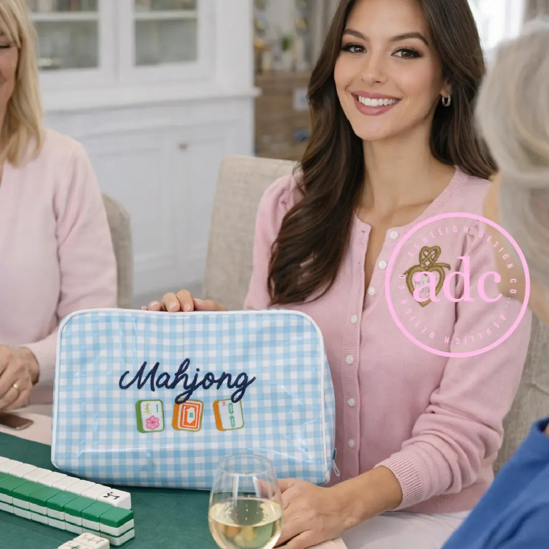 Mahjong Embroidered Large Clear-Coated Tote Bag AshleighDesignCo