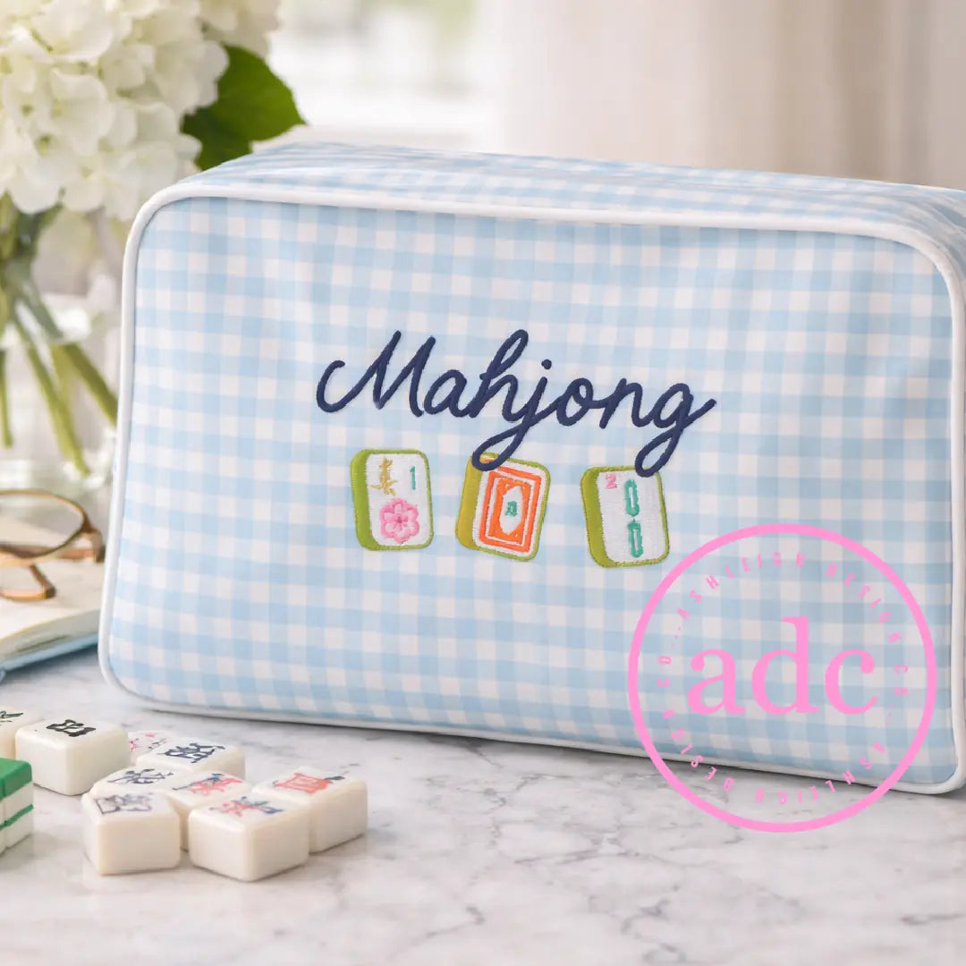 Mahjong Embroidered Large Clear-Coated Tote Bag AshleighDesignCo