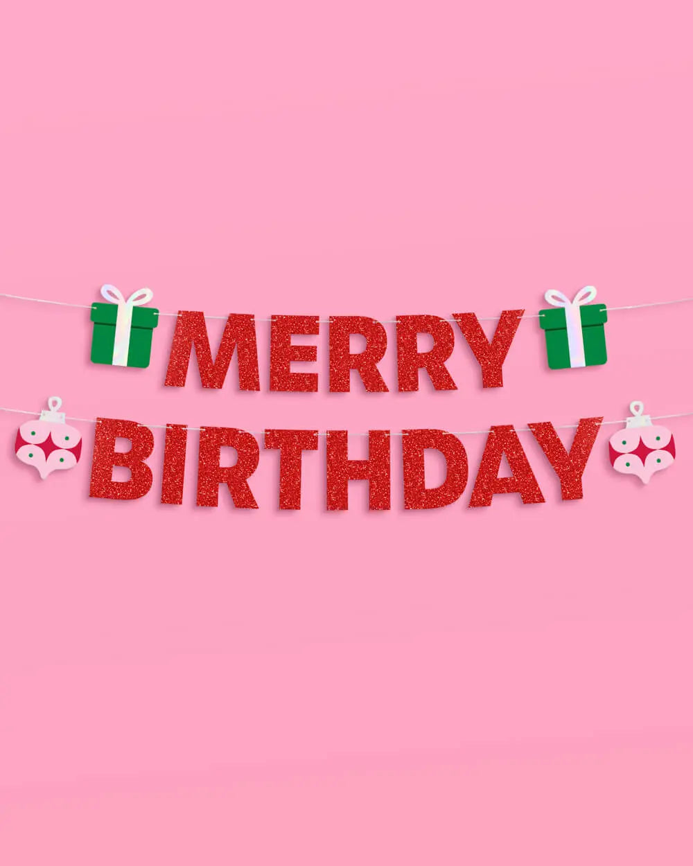 Merry Bday Banner - red glitter banner xo, Fetti