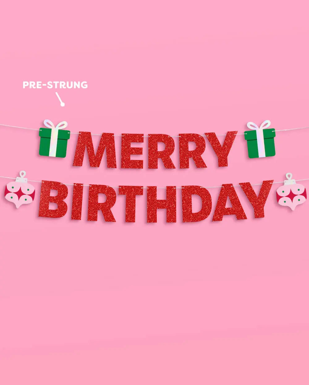 Merry Bday Banner - red glitter banner xo, Fetti