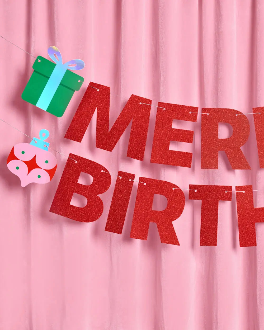 Merry Bday Banner - red glitter banner xo, Fetti