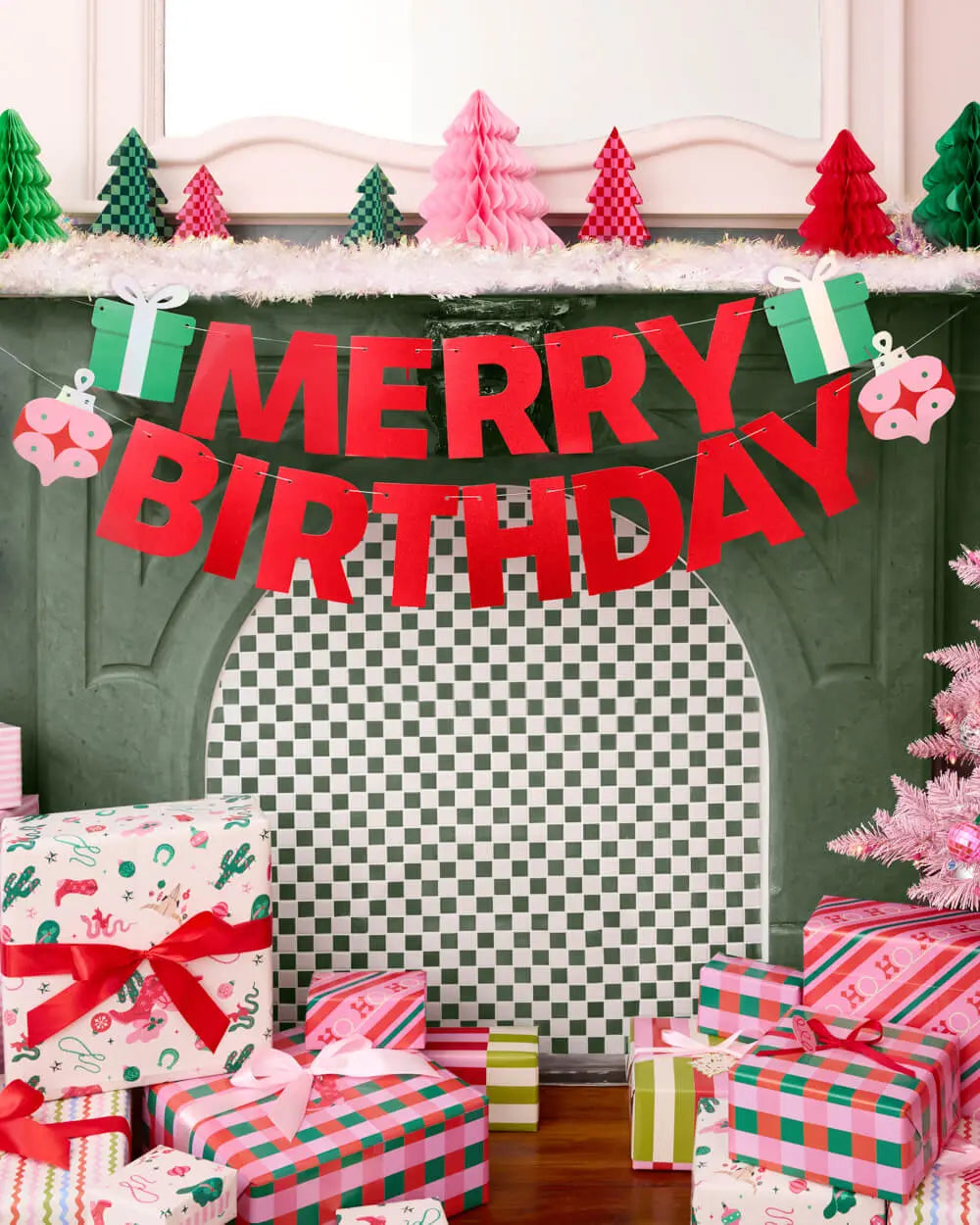 Merry Bday Banner - red glitter banner xo, Fetti