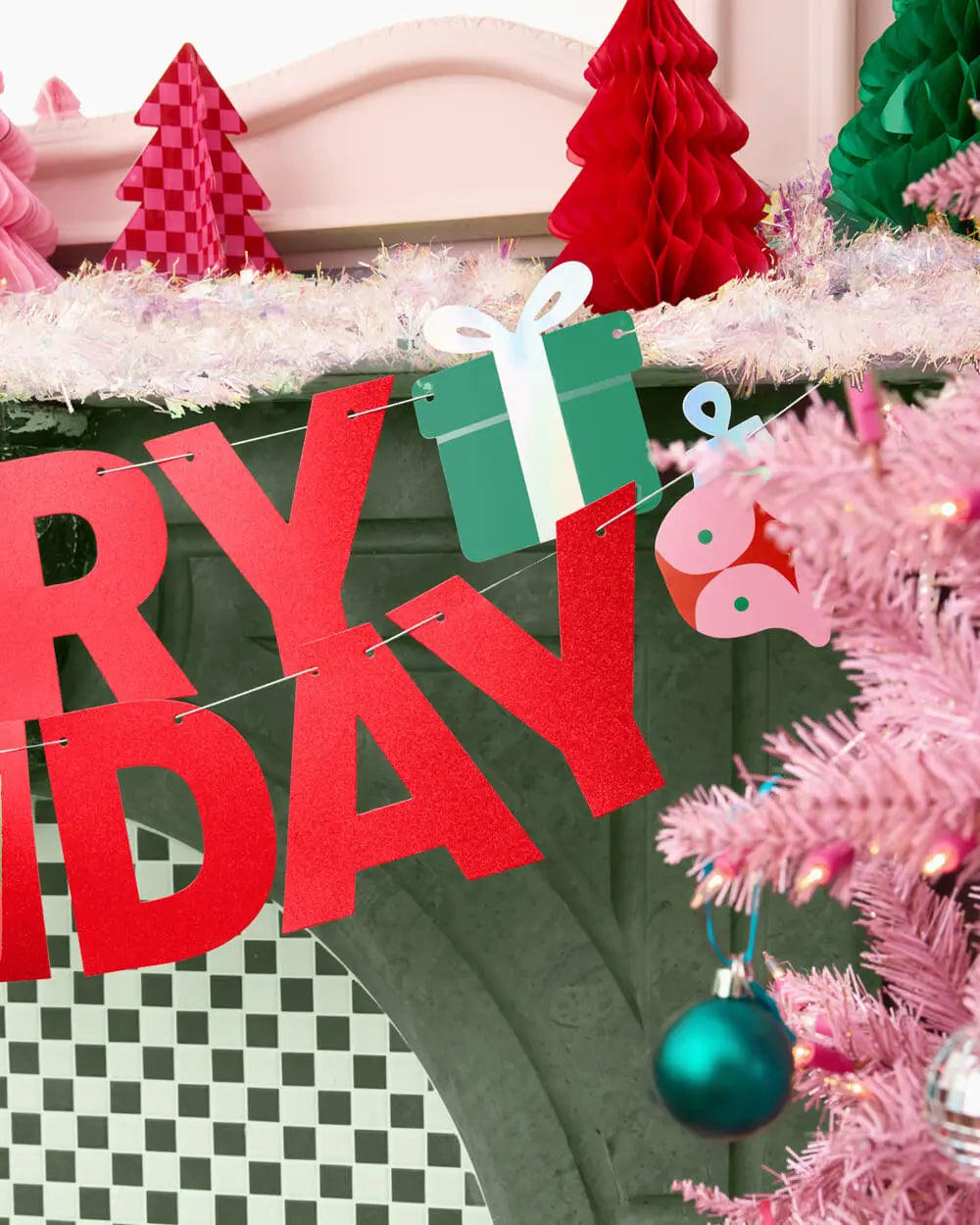 Merry Bday Banner - red glitter banner xo, Fetti