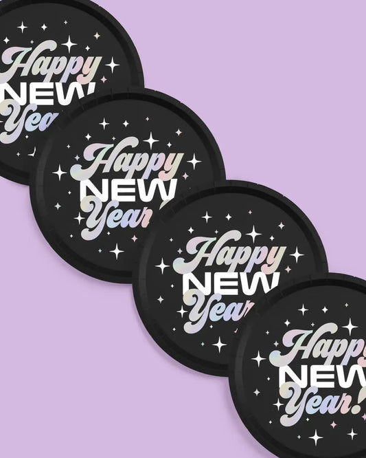 NYE 🪩 Plates - 25 foil paper plates xo, Fetti