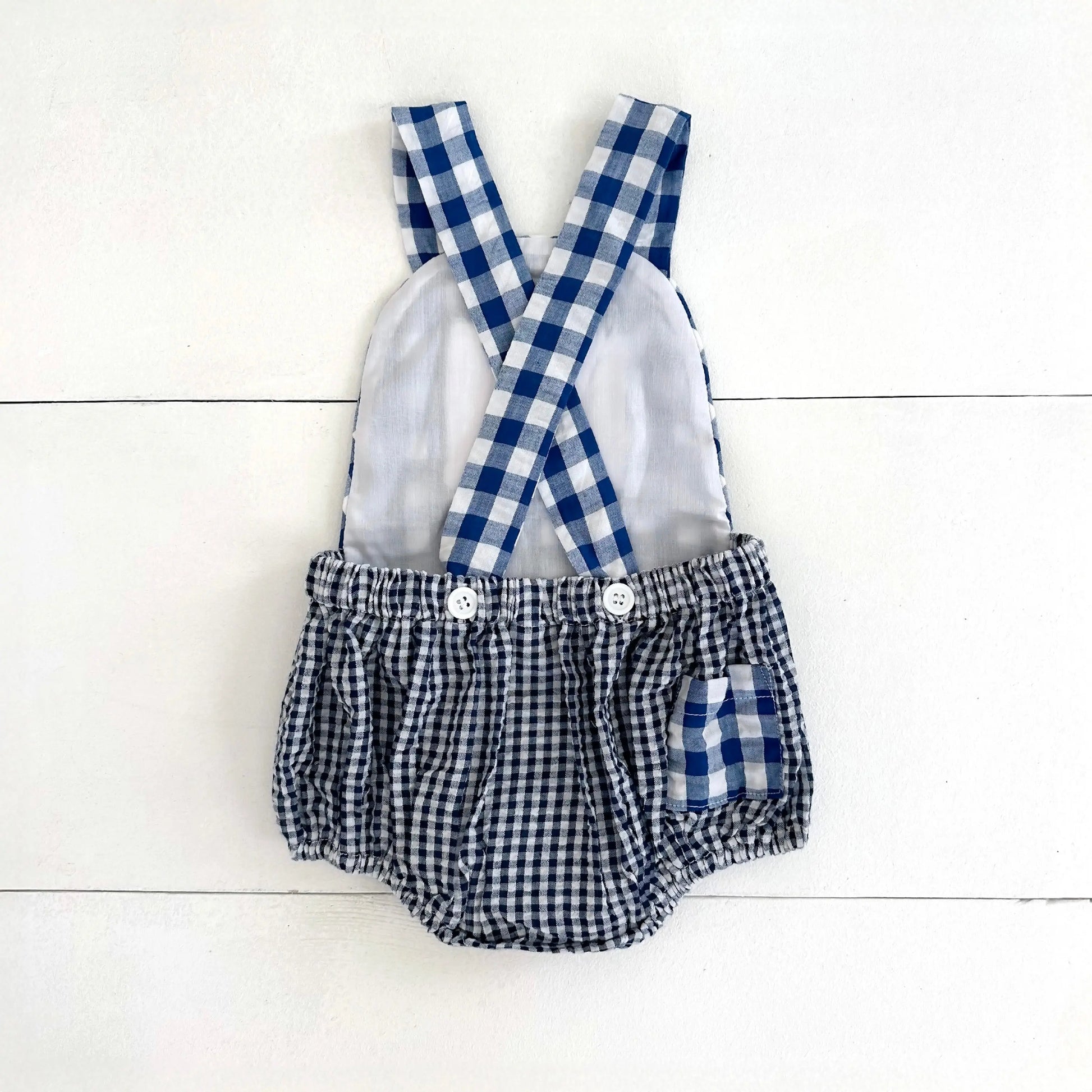Navy Blue Smocked First Birthday Sunsuit - Latchkey 