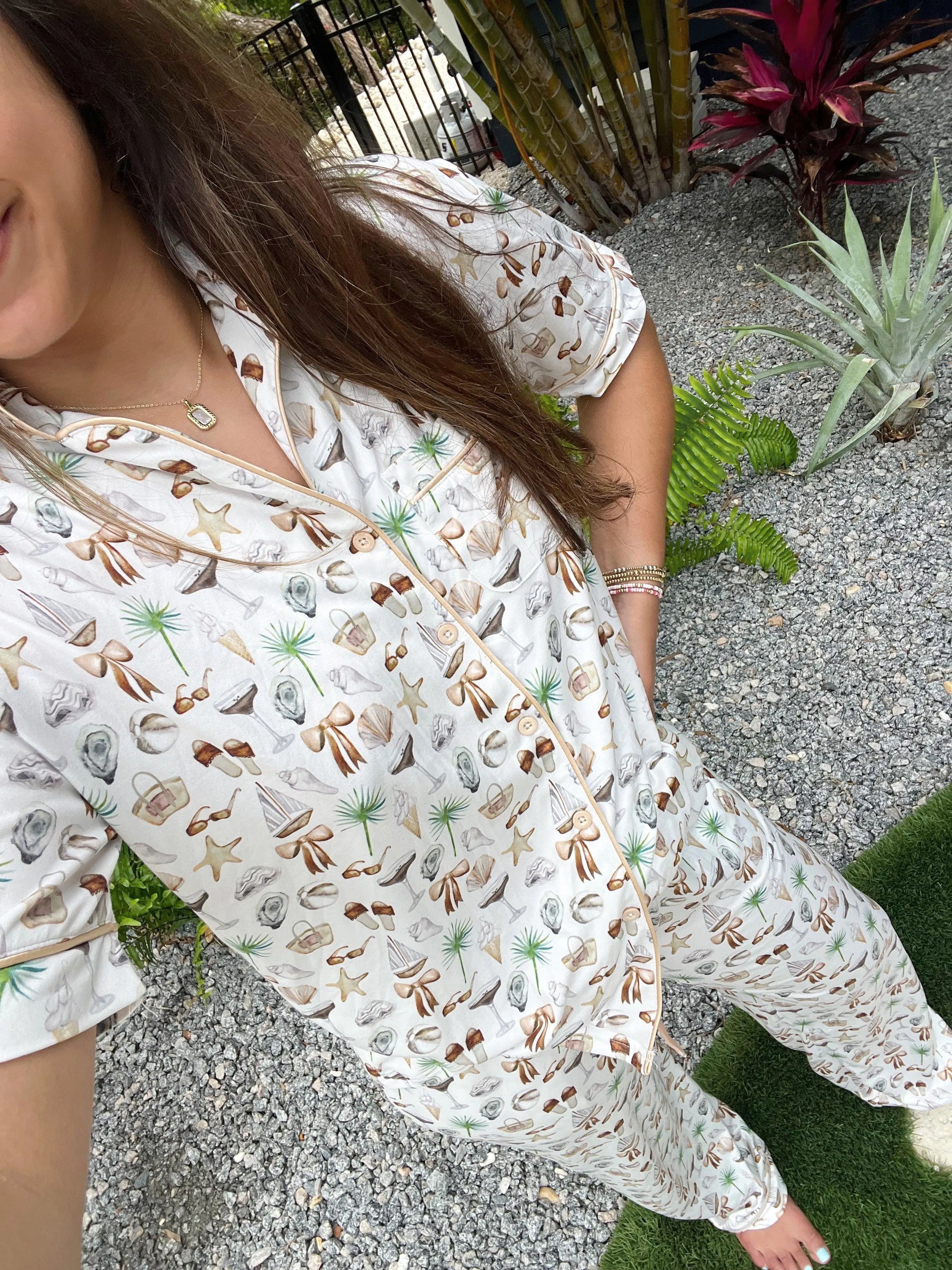 Neutral Coastal Cocktail - Short Sleeve + Pant Pajama Set KenzKustomz
