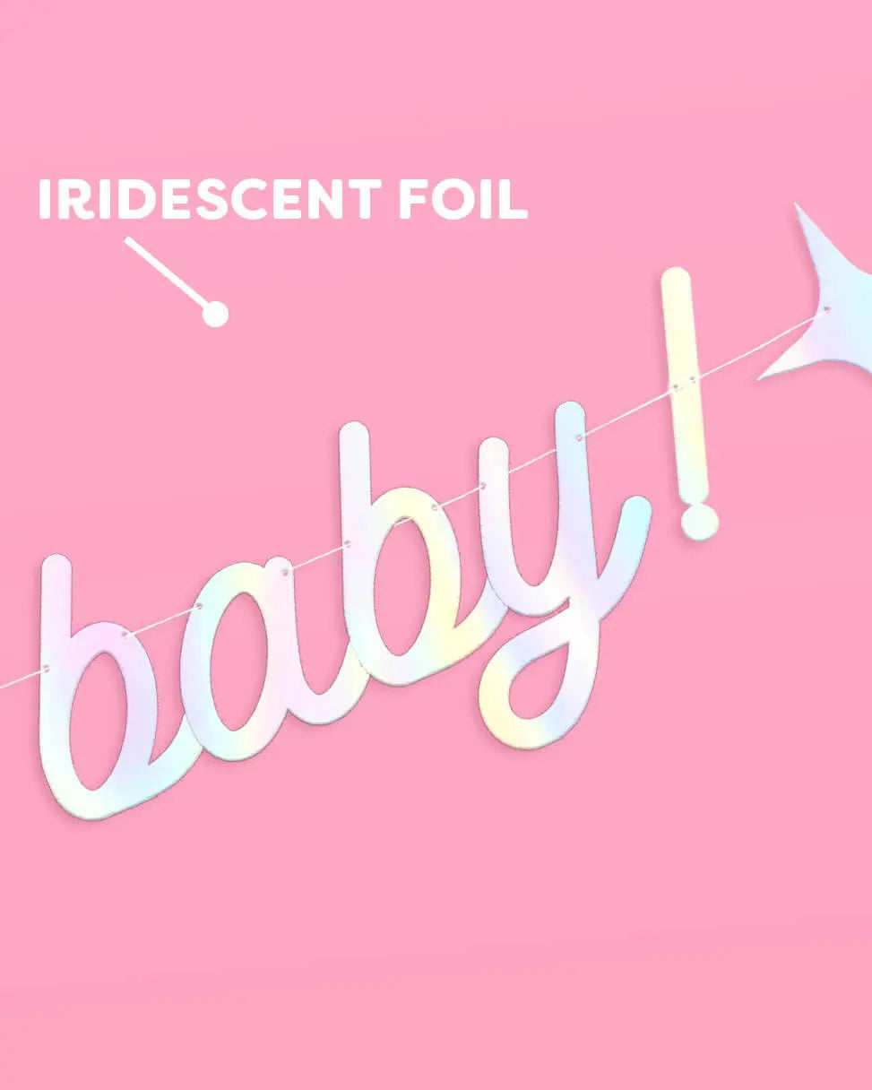 Oh Baby Banner - iridescent foil banner xo, Fetti