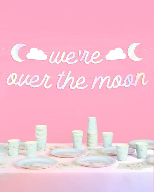 Over the Moon Banner - iridescent foil banner xo, Fetti