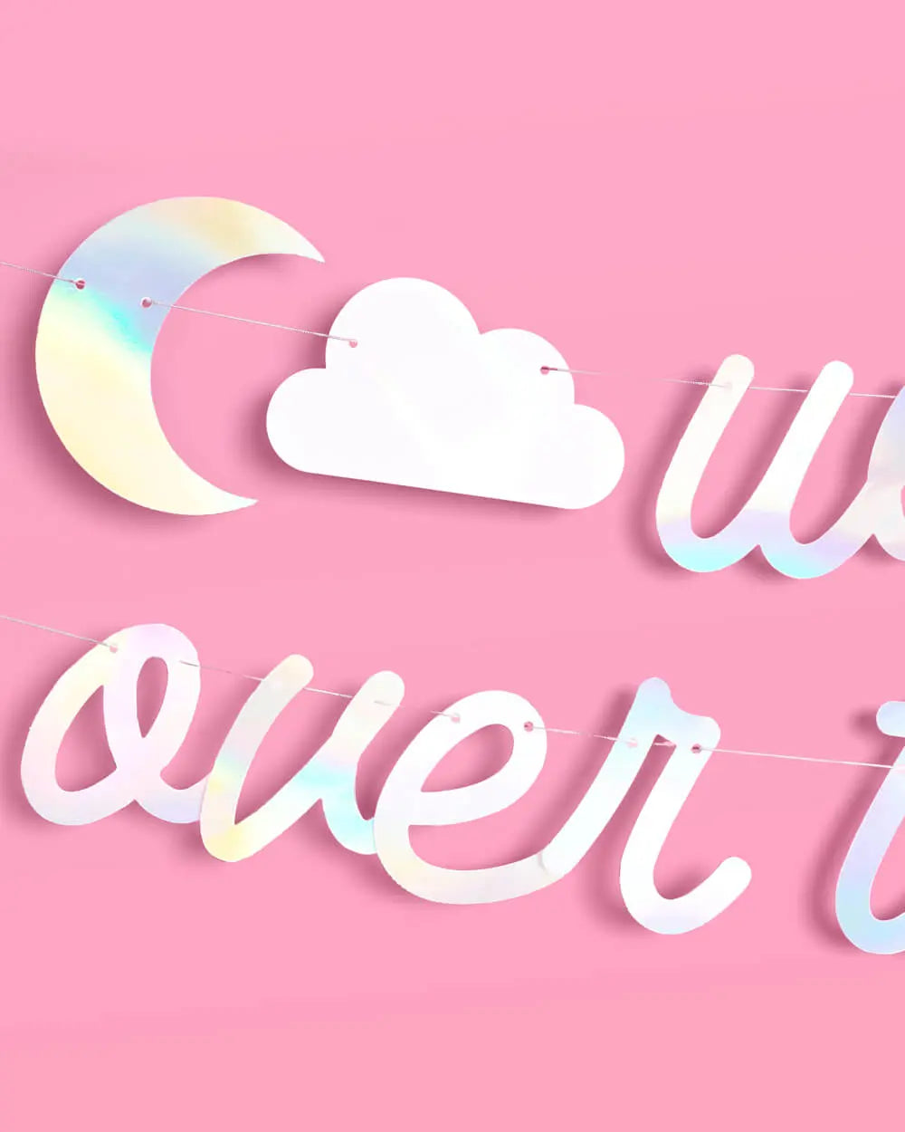 Over the Moon Banner - iridescent foil banner xo, Fetti