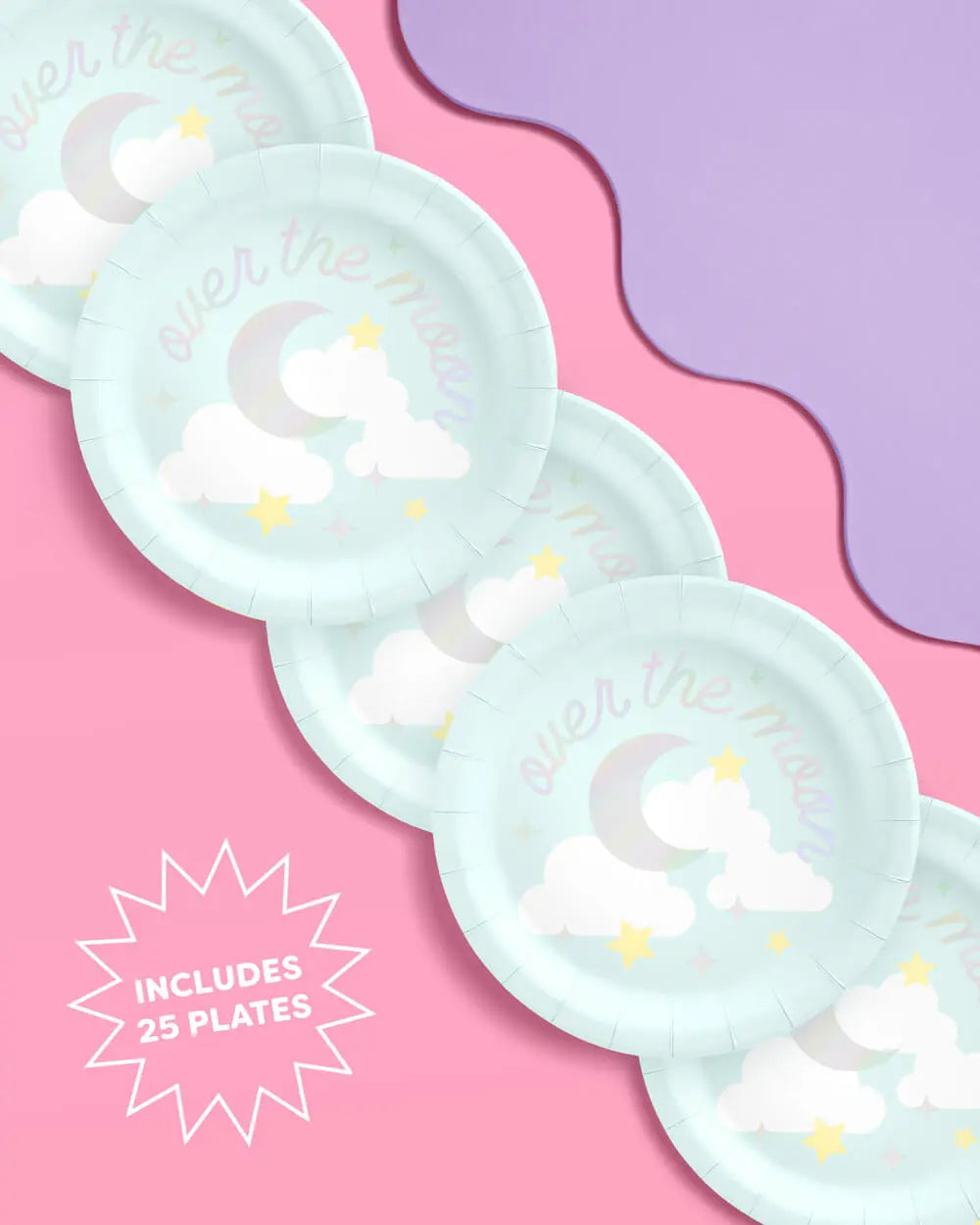Over the Moon Plates - 25 paper plates xo, Fetti