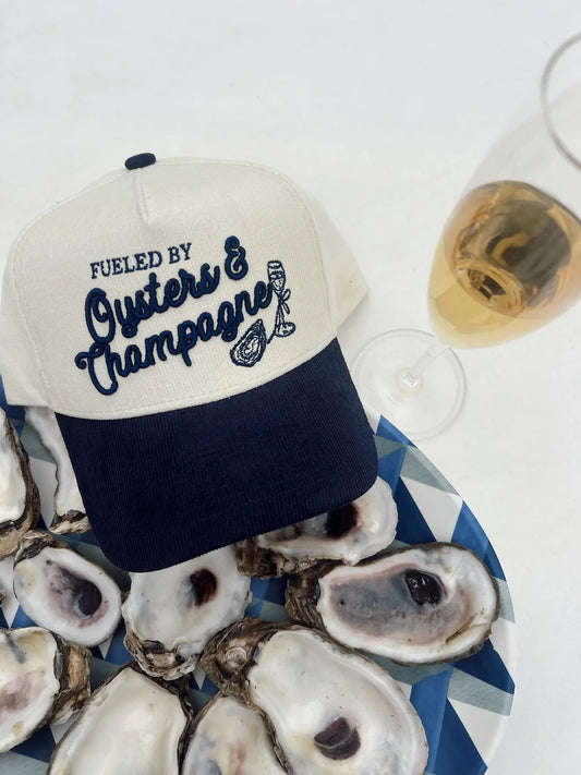 Oysters & Champagne - Navy Corduroy Trucker Hat KenzKustomz